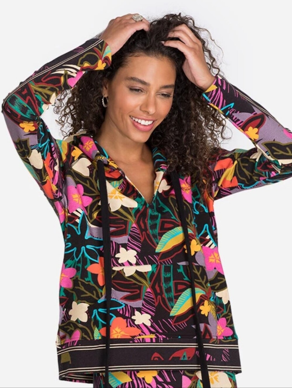 Johnny Was Black Multi Floral Hoodie